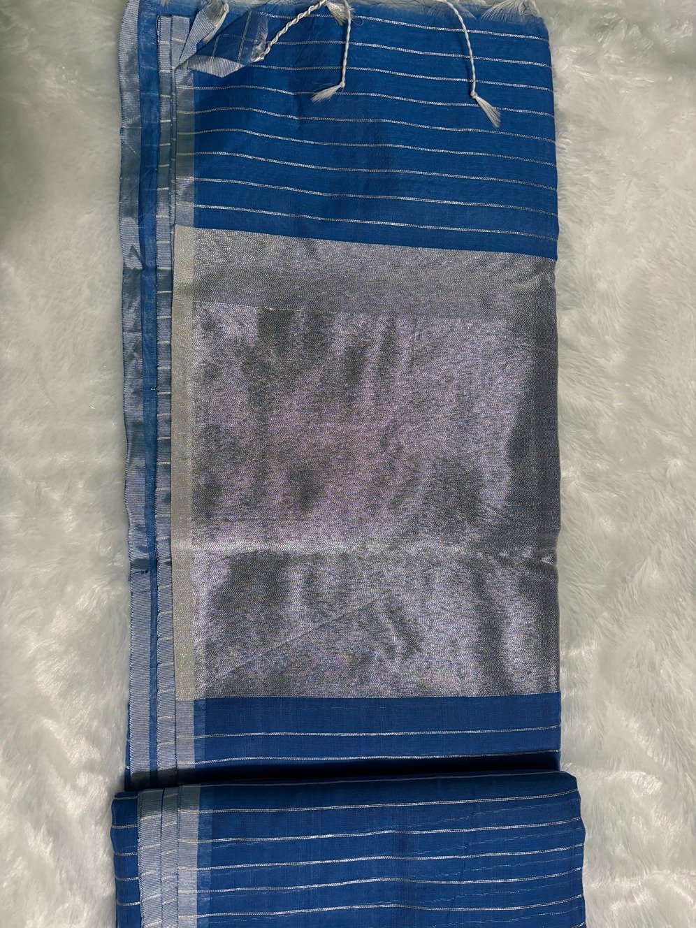 Blue Silver Zari Linen Silk Saree